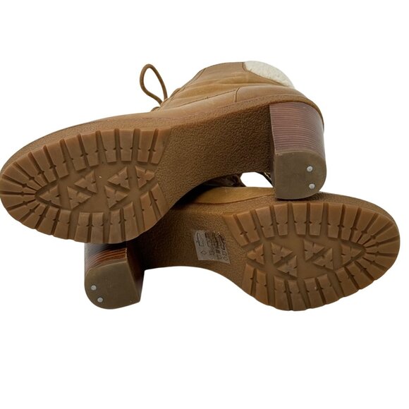 Michael Kors Women Kim Tan Ankle Boots 8M Leather Faux Sherpa Fur Utility Gorp - Picture 10 of 11